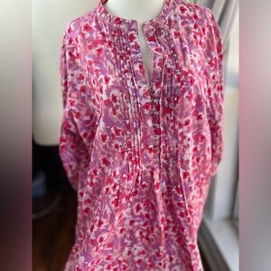 Liz Claiborne Floral Pintuck Blouse Purple Pink Sheer Cotton Size L Cottagecore